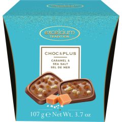 Excelcium Choc&Plus Tejcsokoládé Sós-karamell darabokkal 107g   Excelcium Choc&Plus Tejcsokoládé Sós-karamell darabokkal 107g
