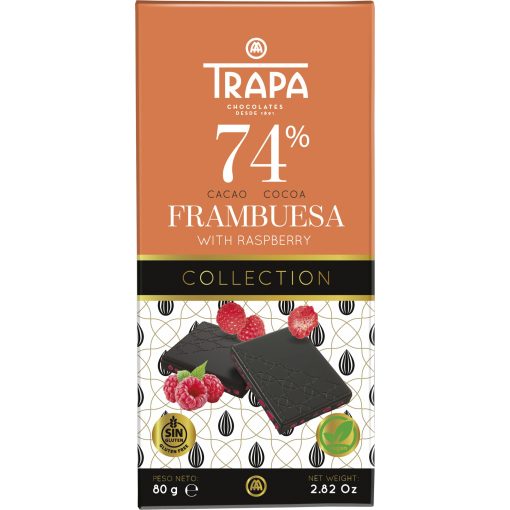 Trapa Collection 74% Málnás Étcsokoládé tábla 80g