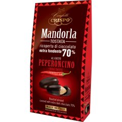 Crispo Mandorla Tostata - Egész Mandula 70% Étcsokoládé bevonattal és Chilivel 130g   Crispo Mandorla Tostata - Egész Mandula 70% Étcsokoládé bevonattal és Chilivel 130g