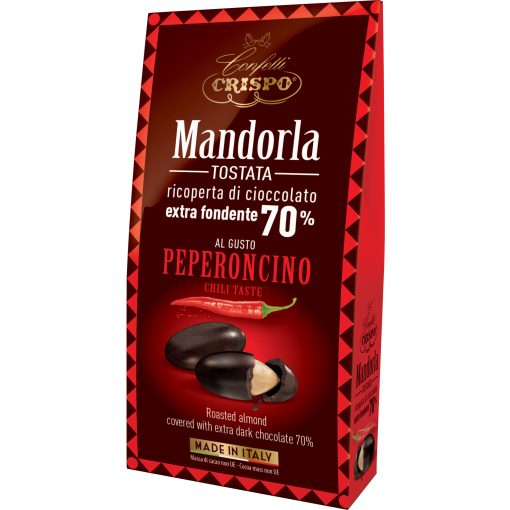 Crispo Mandorla Tostata - Egész Mandula 70% Étcsokoládé bevonattal és Chilivel 130g