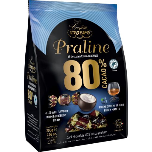 Crispo Praline - 80% Étcsokoládé Praliné Rumos-Áfonyás krémmel töltve 200g