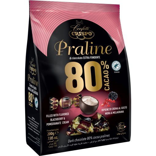 Crispo Praline - 80% Étcsokoládé Praliné Gránátalmás-Szeder krémmel töltve 200g