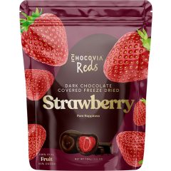 Chocovia - Reds - Liofilizált Eper Étcsokoládéba mártva 100g   Chocovia - Reds - Liofilizált Eper Étcsokoládéba mártva 100g