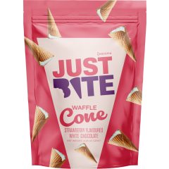 Chocovia - Just Bite - Epres Fehér Csokoládés tölcsérek 120g   Chocovia - Just Bite - Epres Fehér Csokoládés tölcsérek 120g