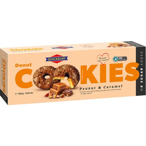 Quickbury - Donut Karamellás töltelékkel és Földimogyoróval töltött keksz NSA 128g