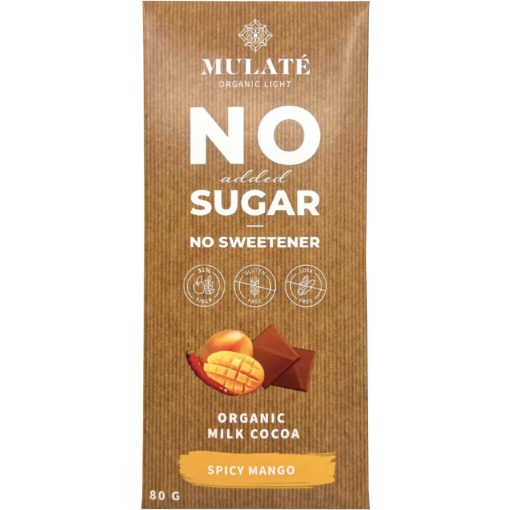 Mulate Organic Light - Tejcsokoládé Mangóval és Cayenne borssal NSA 80g
