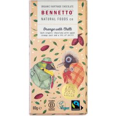 Bennetto BIO 60% Étcsokoládé Narancs és Chili 80g