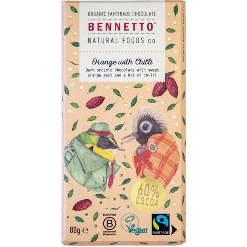 Bennetto BIO 60% Étcsokoládé Narancs és Chili 80g