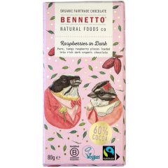 Bennetto BIO 60% Étcsokoládé Málnás 80g