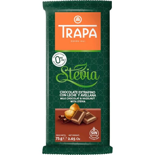 Trapa Stevia NSA Tejcsokoládé Mogyoróval 75g